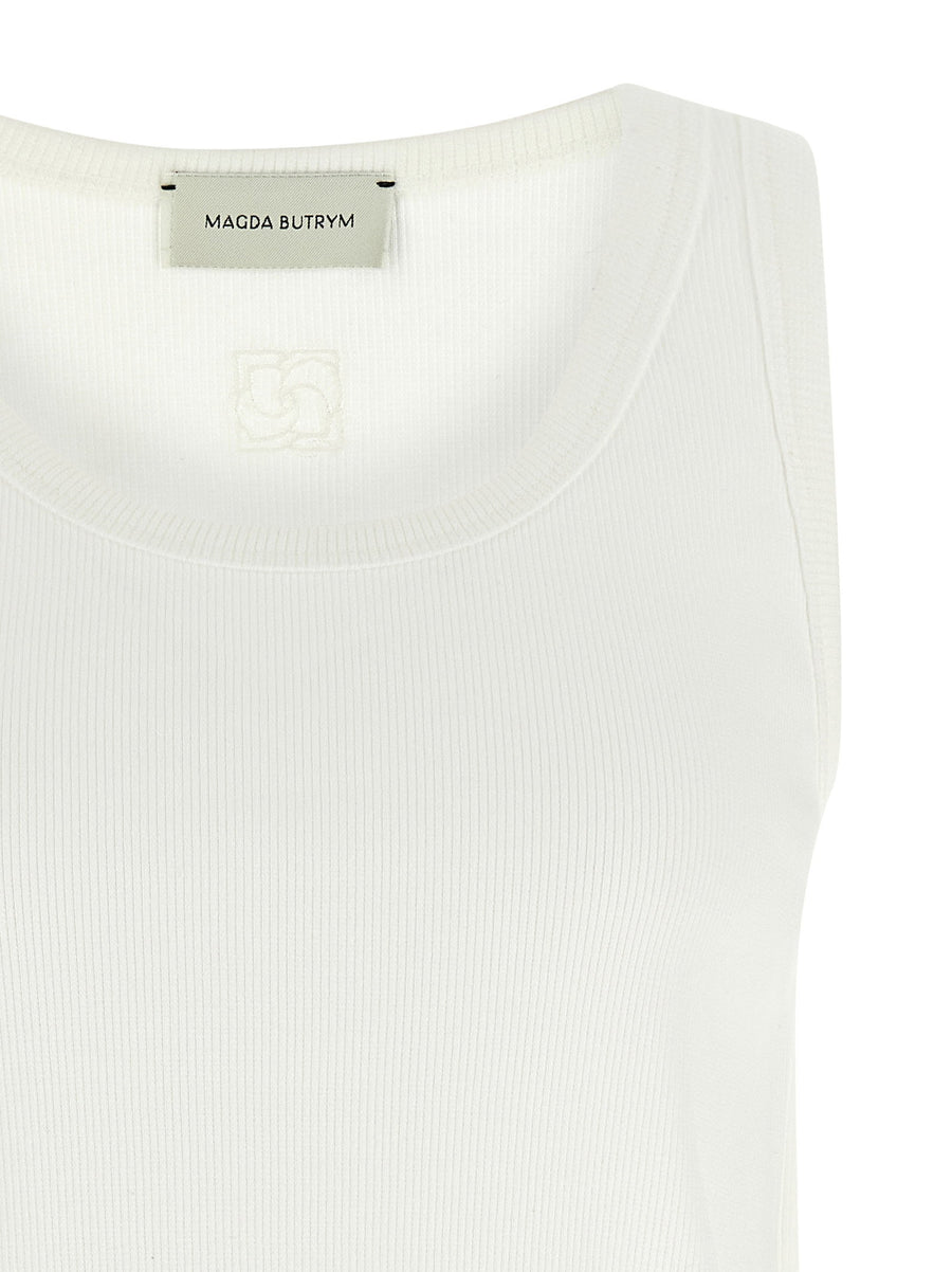 Magda Butrym Pf 25 Top 01 Top Luxurious White Ribbed Cotton Stretch Top With Crochet Hem For Women