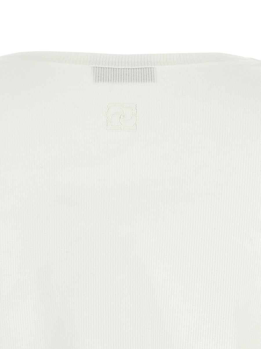 Magda Butrym Pf 25 Top 01 Top Luxurious White Ribbed Cotton Stretch Top With Crochet Hem For Women