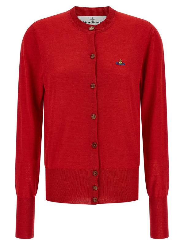 Vivienne Westwood Bea Cardigan Red Wool Silk Blend Luxurious Orb Embroidery For Women