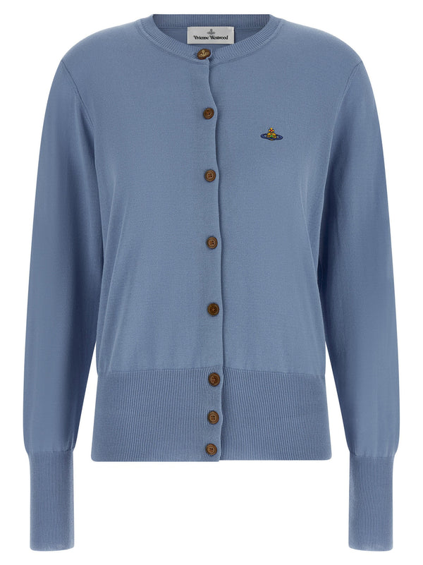 Vivienne Westwood Bea Cardigan Luxurious Organic Cotton Light Blue Crew Neck With Orb Embroidery For Women