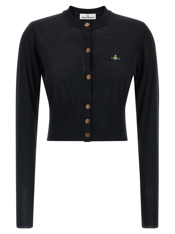 Vivienne Westwood Bea Cardigan For Women Cropped Lux Wool Silk Blend With Signature Logo Embroidery