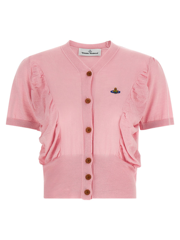 Vivienne Westwood Pamela Pink Wool Silk Cropped Sweater With Front Button Closure And Draped Inserts Orb Logo For Women