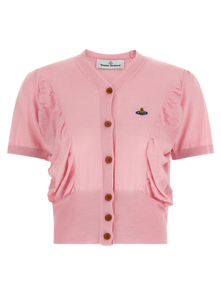 Vivienne Westwood Pamela Pink Wool Silk Cropped Sweater With Front Button Closure And Draped Inserts Orb Logo For Women