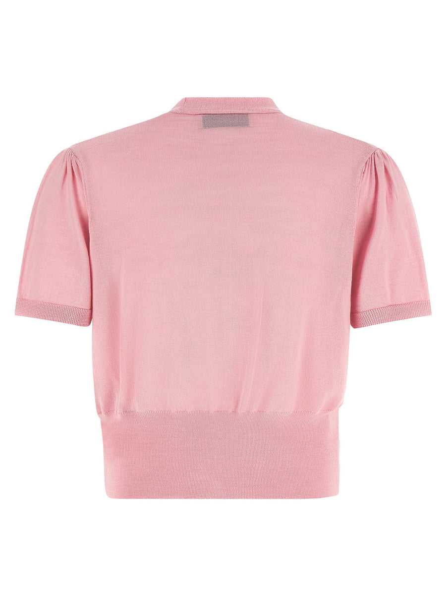 Vivienne Westwood Pamela Pink Wool Silk Cropped Sweater With Front Button Closure And Draped Inserts Orb Logo For Women