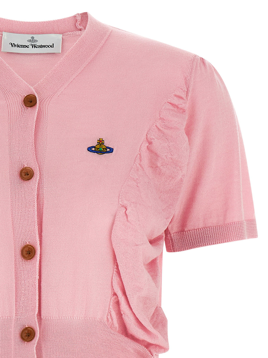 Vivienne Westwood Pamela Pink Wool Silk Cropped Sweater With Front Button Closure And Draped Inserts Orb Logo For Women