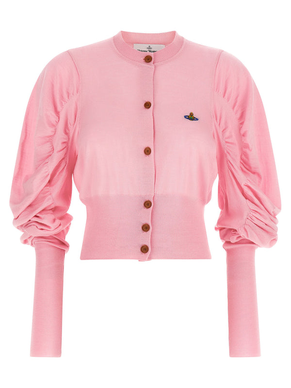 Vivienne Westwood Eli Cropped Cardigan Pink Wool Silk Blend With Orb Embroidery