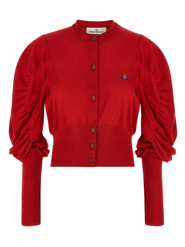 Vivienne Westwood Eli Cardigan Red Wool Silk Blend Orb Logo Embroidered