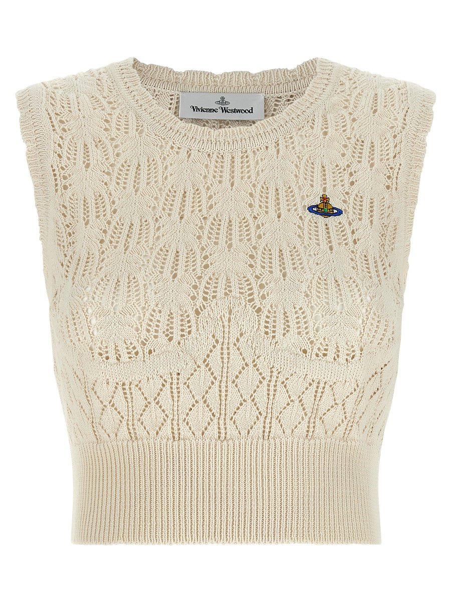 Vivienne Westwood Ella Top Organic Cotton Cropped Knit with Frost Flower Pattern for Women