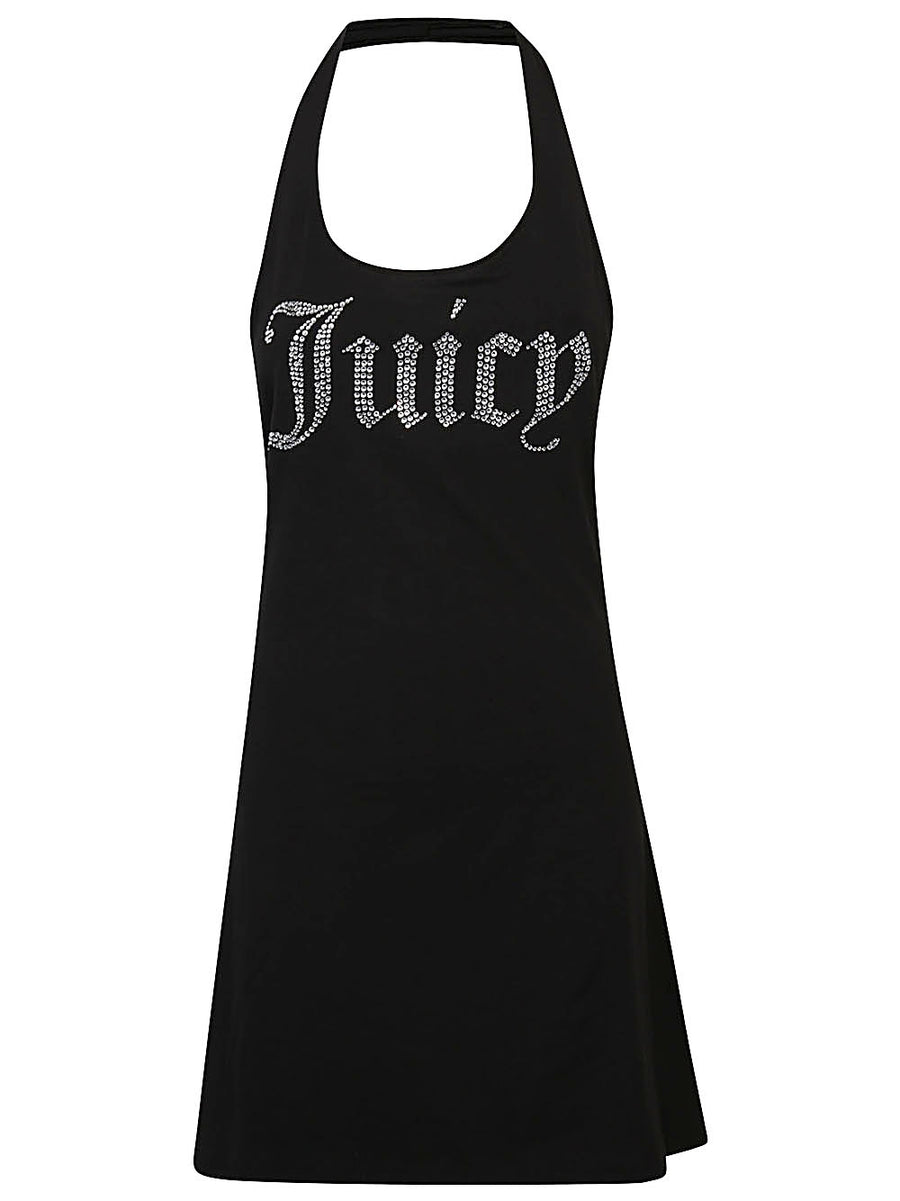 Juicy Couture Logo Halter Mini Dress Sleek Black Halter Neck With Logo Detail Ideal For Women Partywear