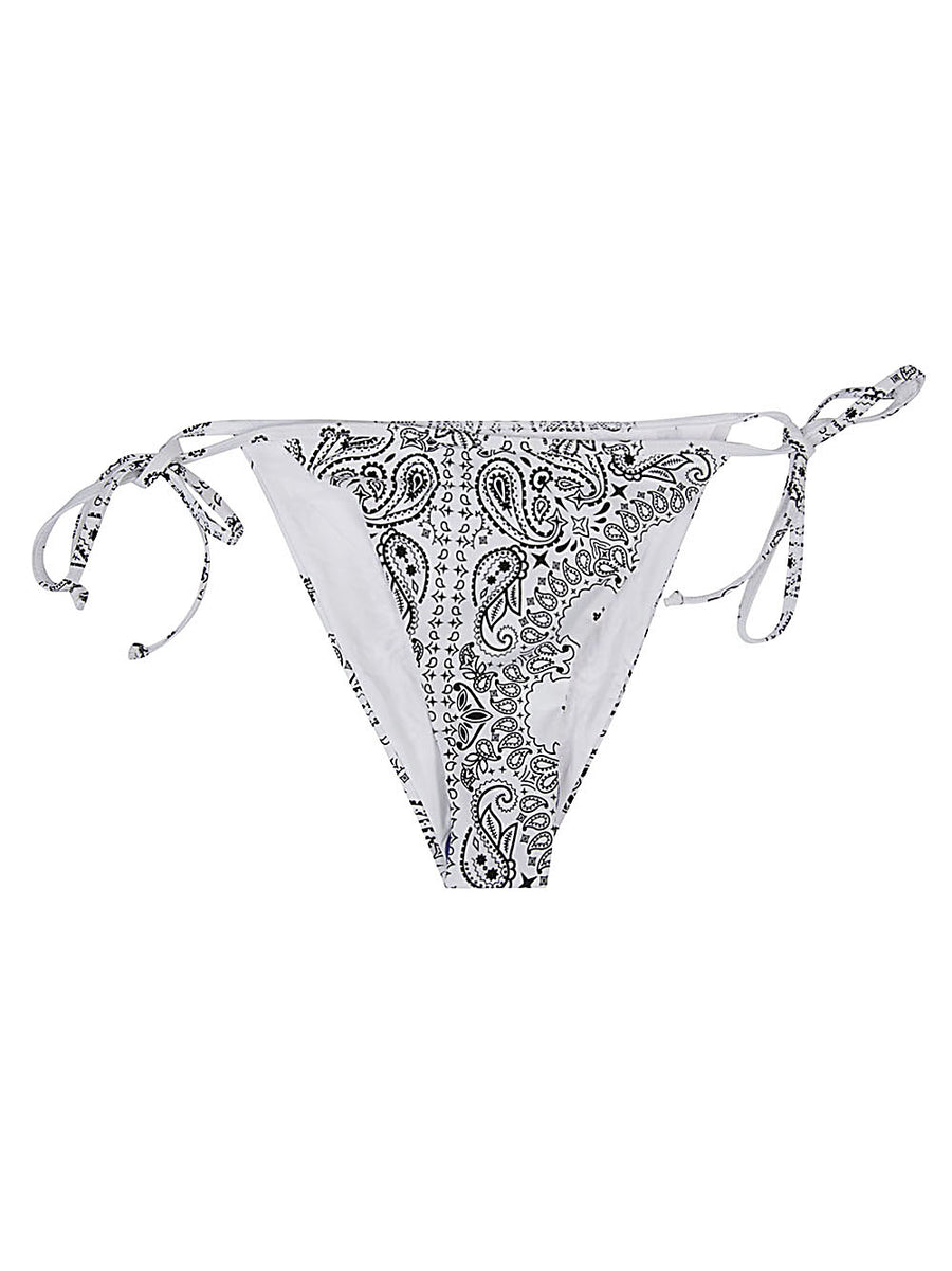 MC2 Saint Barth Bandana Print Bikini Bottoms For Women High Waist White With Black Detailing Luxury Beachwear