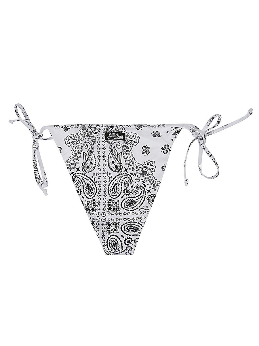 MC2 Saint Barth Bandana Print Bikini Bottoms For Women High Waist White With Black Detailing Luxury Beachwear