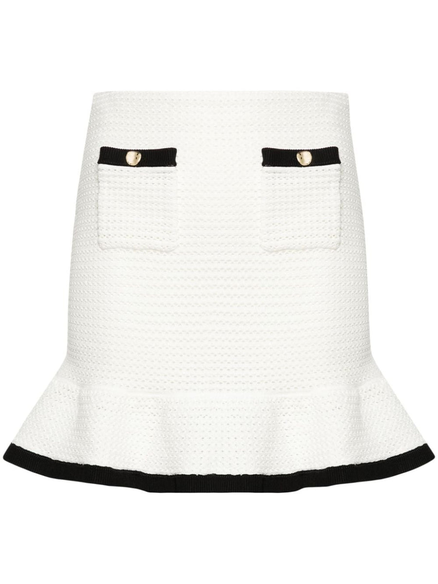 Self Portrait Sequined Crochet Miniskirt White With Elastic Waistband For Women Dressy Day To Night Sparkling