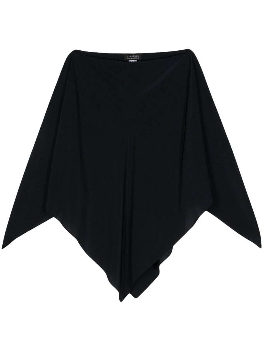 Gianluca Capannolo Isabella Luxury Silk Cape Jacket Navy Satin Finish Boat Neck for Women
