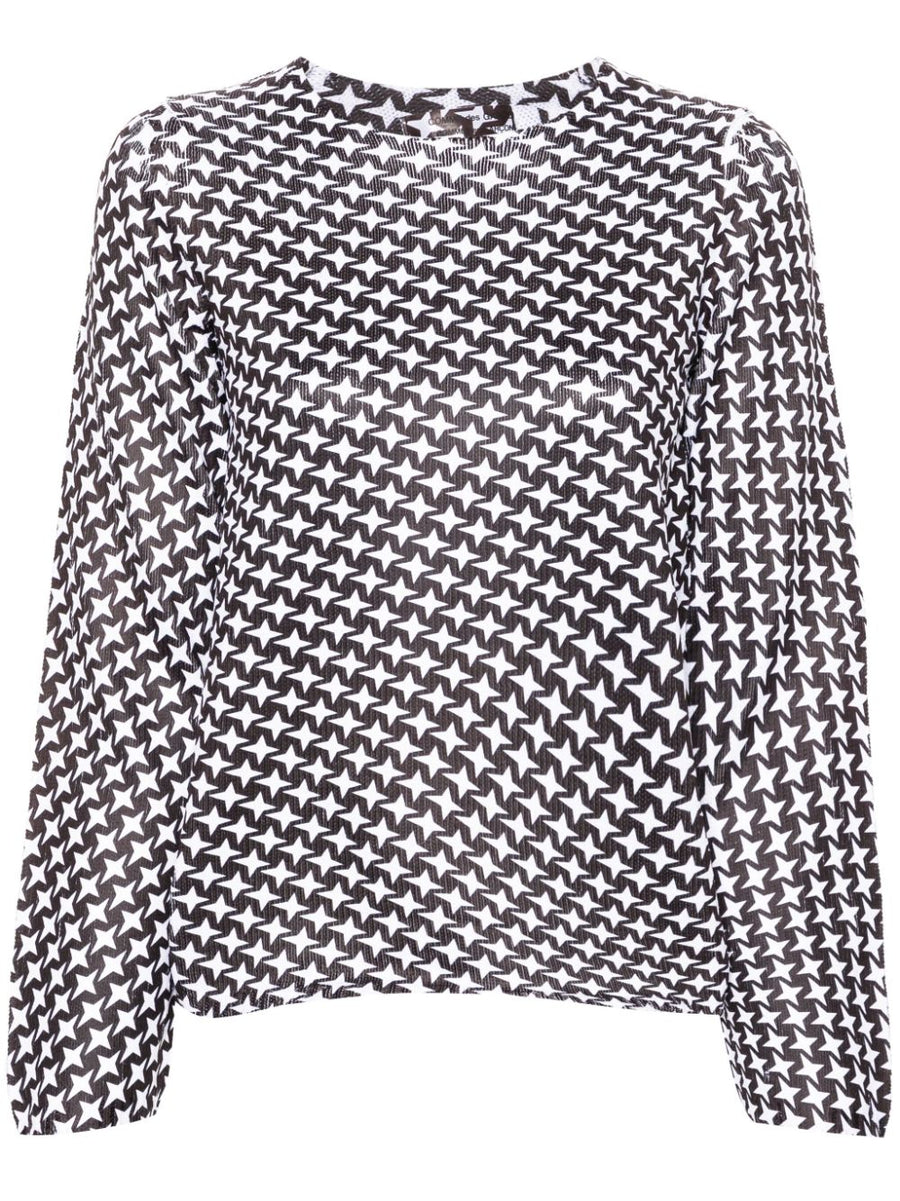 Comme Comme Printed T Shirt For Women Fine Ribbed Tee With Subtle Star Print Everyday Luxury