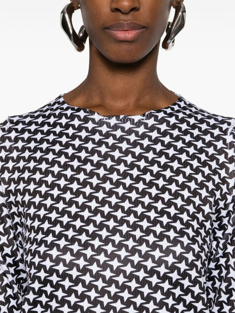 Comme Comme Printed T Shirt For Women Fine Ribbed Tee With Subtle Star Print Everyday Luxury
