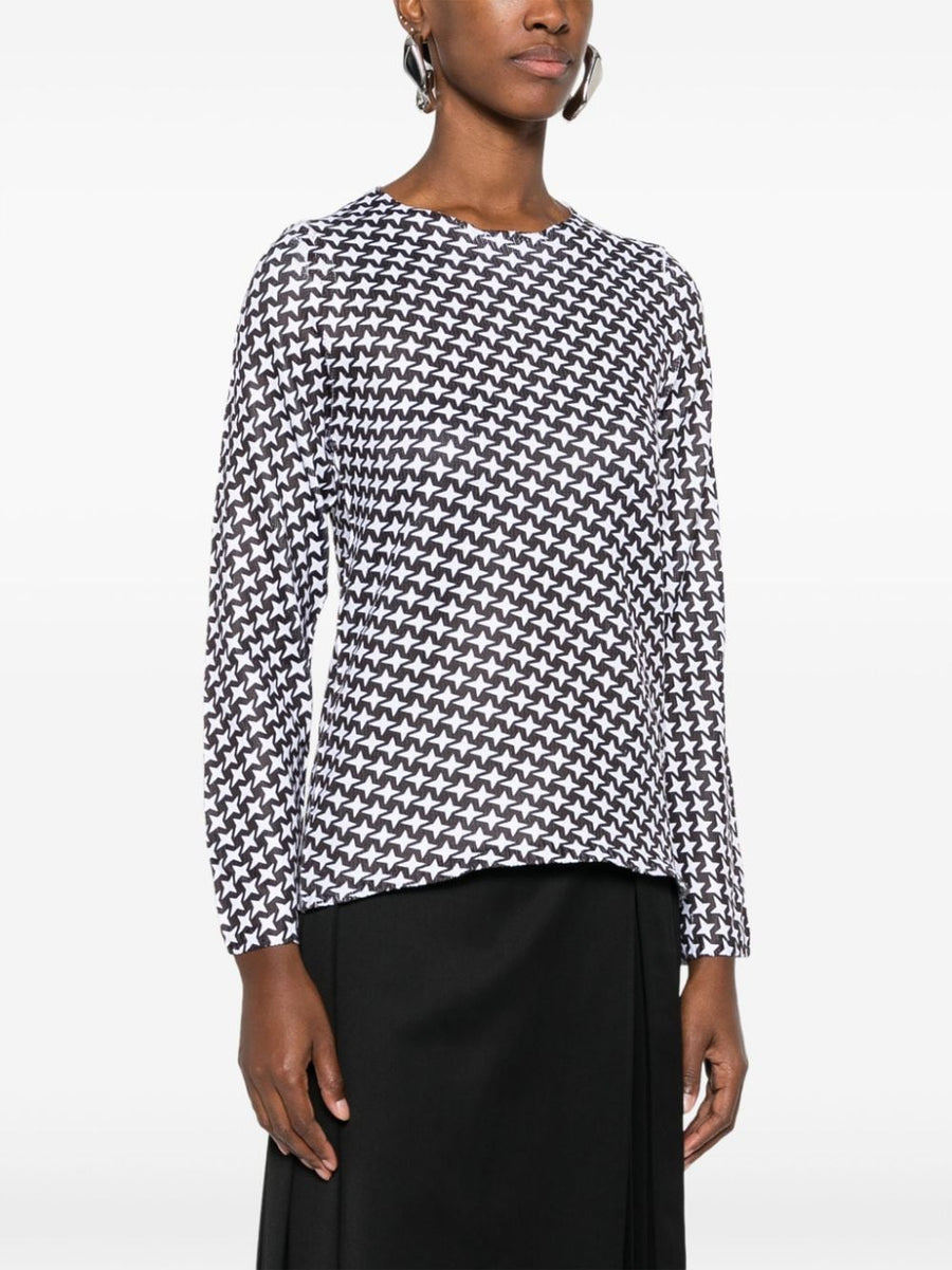 Comme Comme Printed T Shirt For Women Fine Ribbed Tee With Subtle Star Print Everyday Luxury