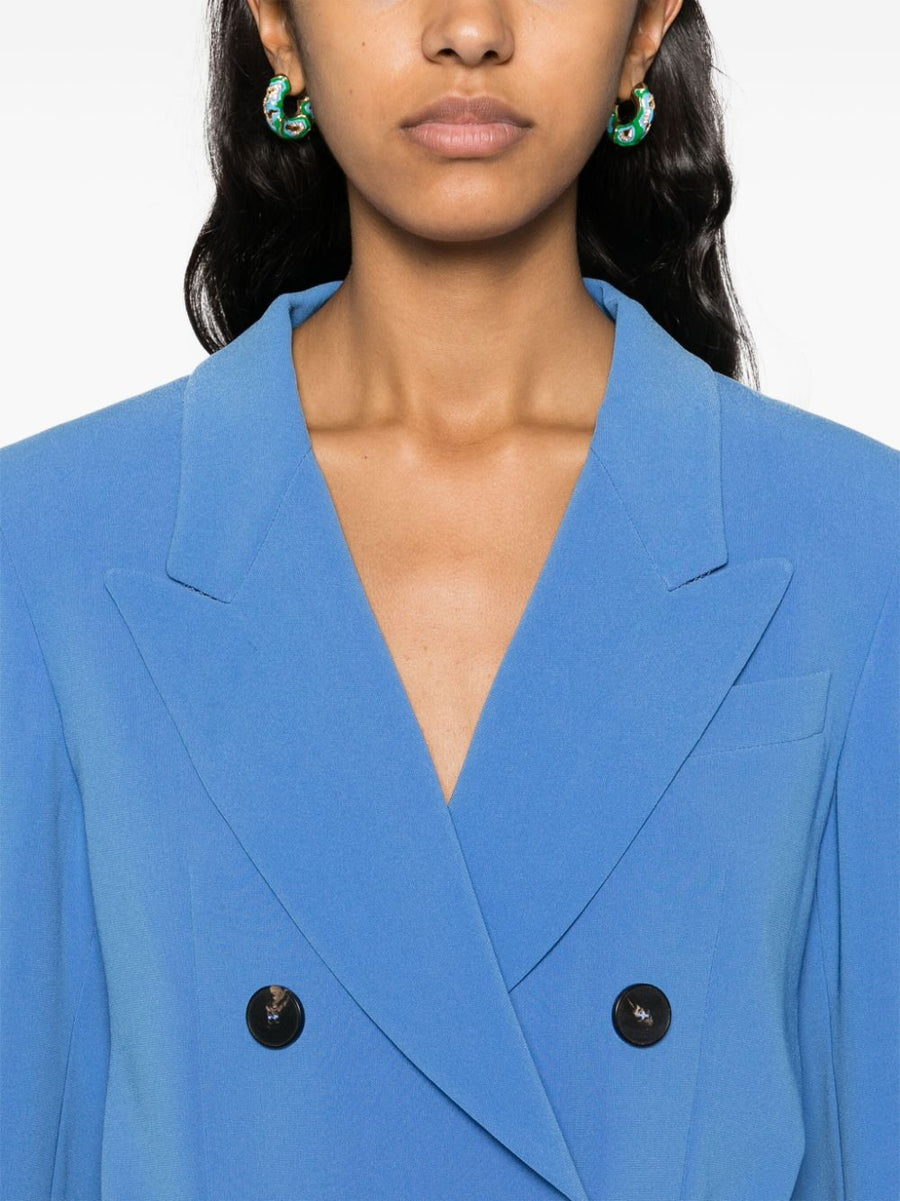 Alberto Biani Cady Jacket for Women Double Breasted Navy Crepe Tailored Blazer With Peak Lapels