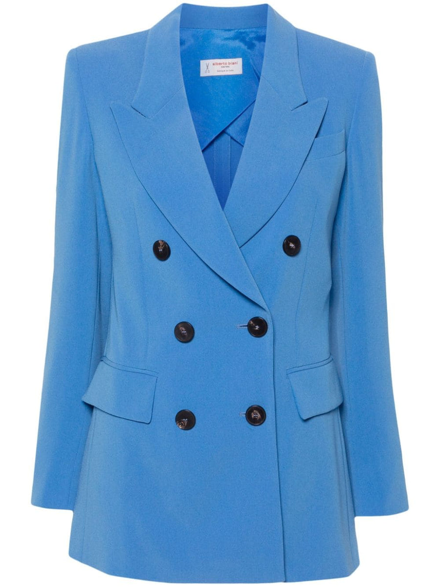 Alberto Biani Cady Jacket for Women Double Breasted Navy Crepe Tailored Blazer With Peak Lapels