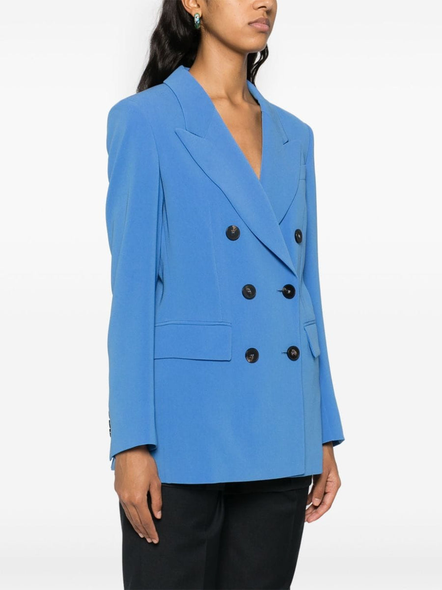 Alberto Biani Cady Jacket for Women Double Breasted Navy Crepe Tailored Blazer With Peak Lapels