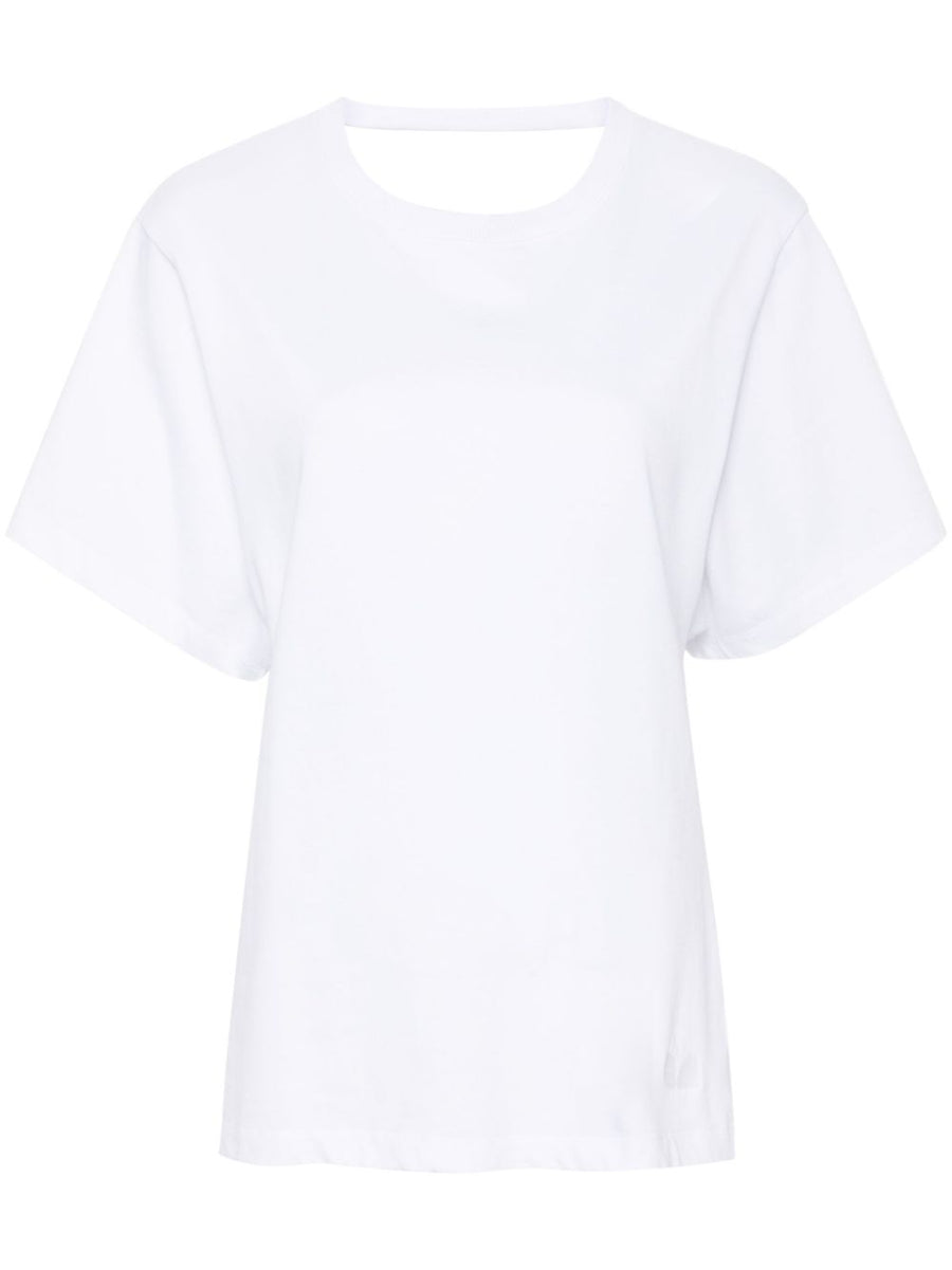 Iro Edjy Cotton T Shirt For Women Wardrobe Essential White Jersey Knit Crew Neck With Deep Back Neckline