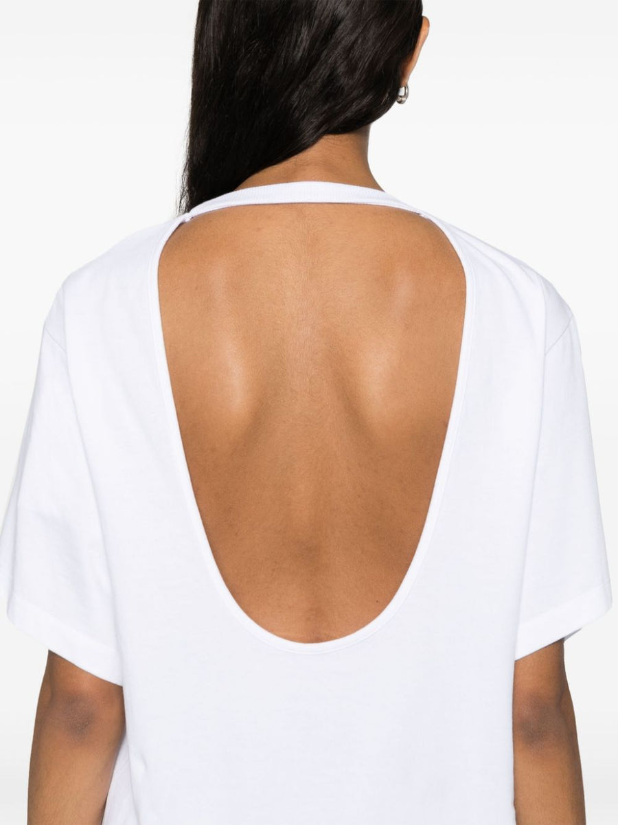 Iro Edjy Cotton T Shirt For Women Wardrobe Essential White Jersey Knit Crew Neck With Deep Back Neckline