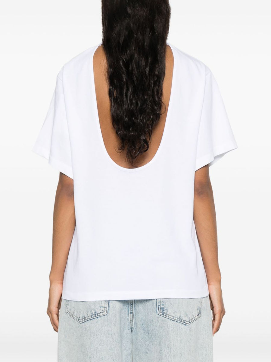 Iro Edjy Cotton T Shirt For Women Wardrobe Essential White Jersey Knit Crew Neck With Deep Back Neckline
