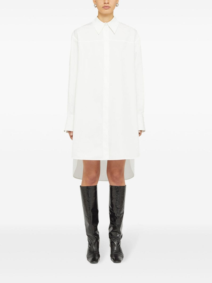 Jil Sander Cotton Shirt Dress For Women Lux Minimalist White 100 Percent Cotton With Concealed Front Buttons
