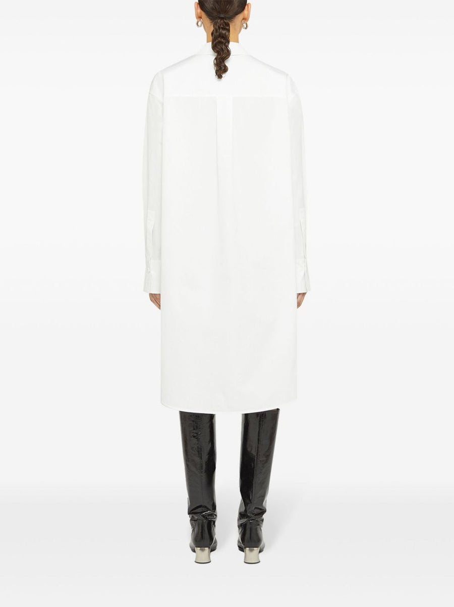 Jil Sander Cotton Shirt Dress For Women Lux Minimalist White 100 Percent Cotton With Concealed Front Buttons