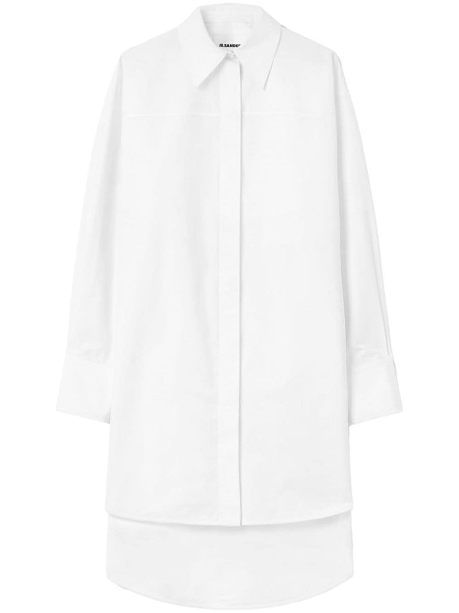 Jil Sander Cotton Shirt Dress For Women Lux Minimalist White 100 Percent Cotton With Concealed Front Buttons