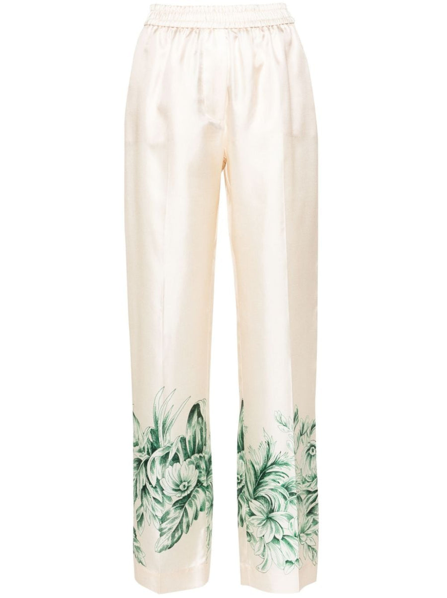 F.R.S Silk Palazzo Trousers For Women Floral Print Breathable Elegant Wide Leg Comfort