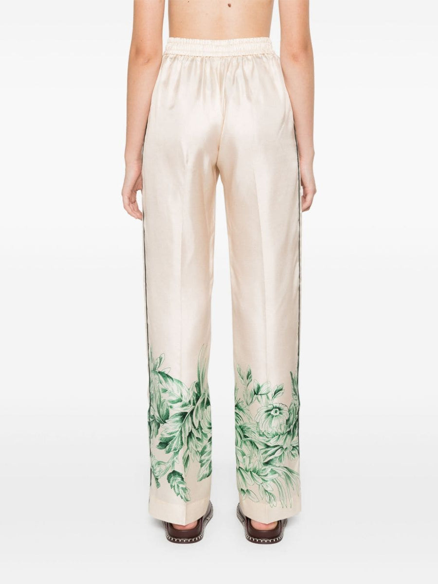 F.R.S Silk Palazzo Trousers For Women Floral Print Breathable Elegant Wide Leg Comfort