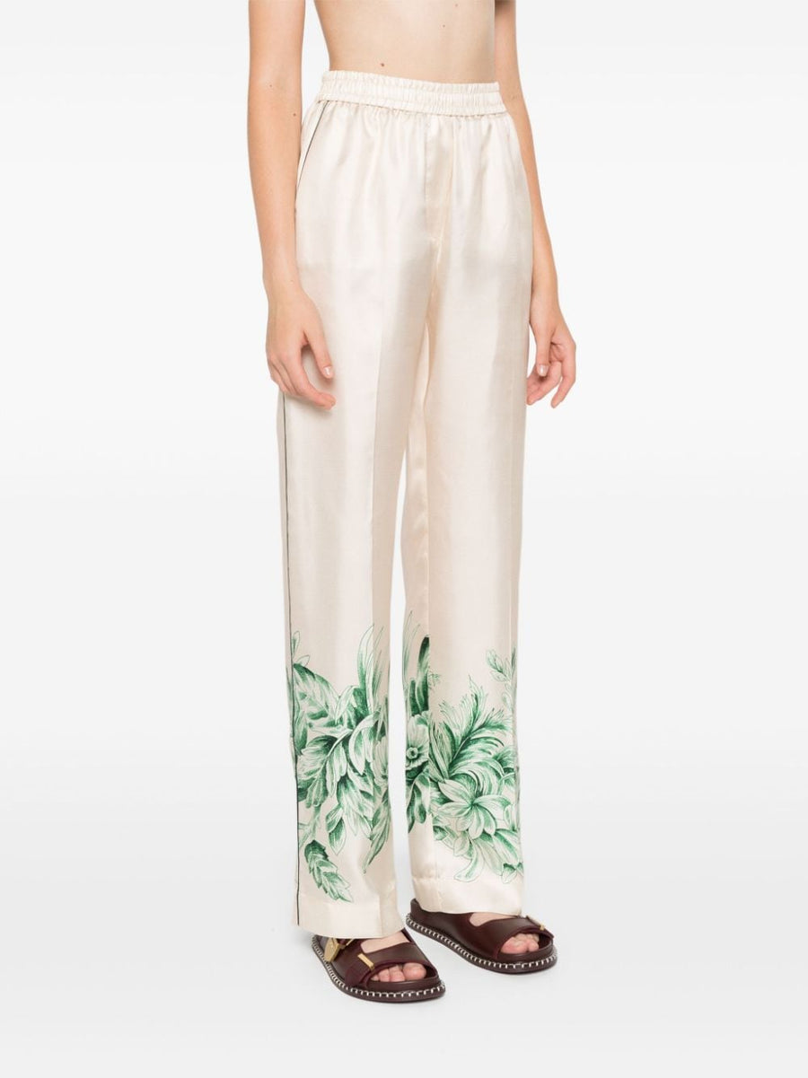 F.R.S Silk Palazzo Trousers For Women Floral Print Breathable Elegant Wide Leg Comfort