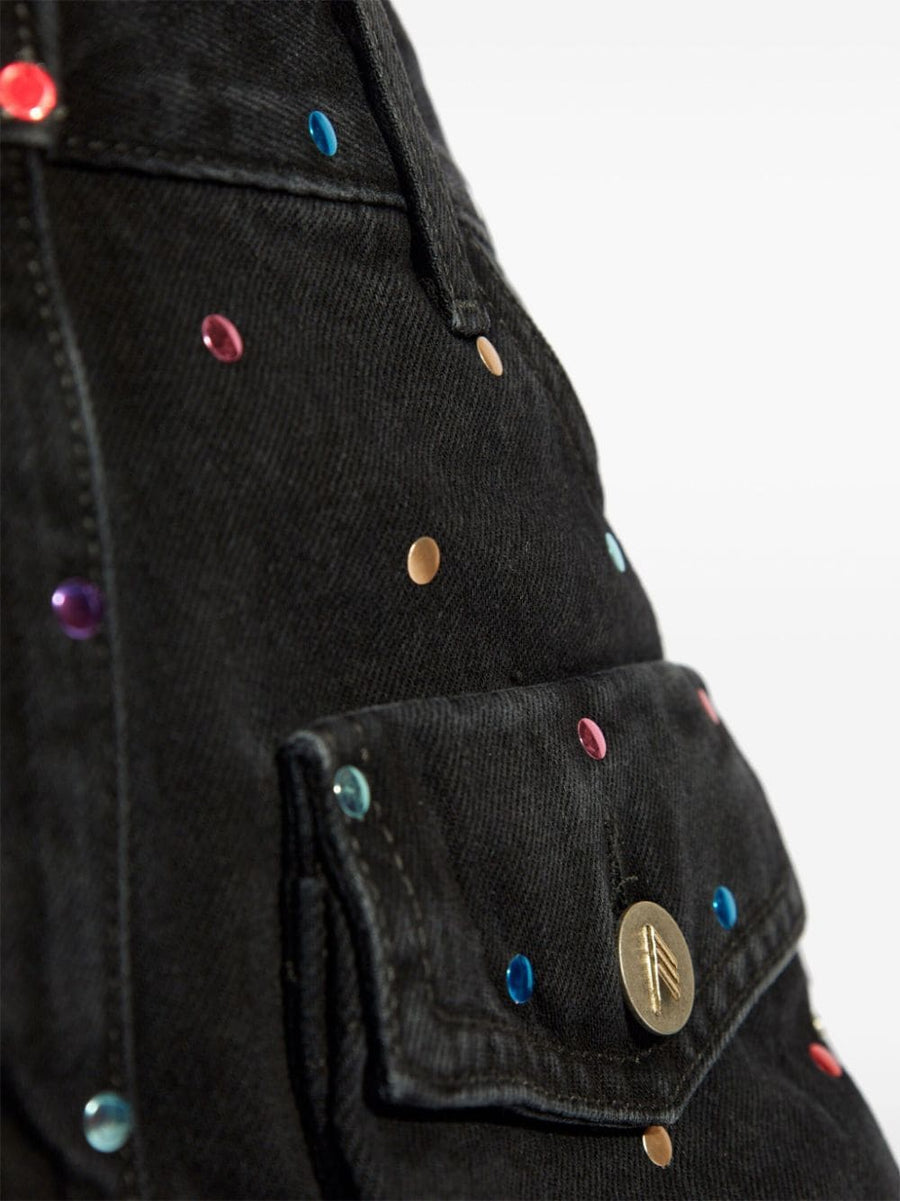 Luxurious Denim Mini Skirt The Attico Fay Jet Black With Rhinestone Embellishments For Fashion Forward Women