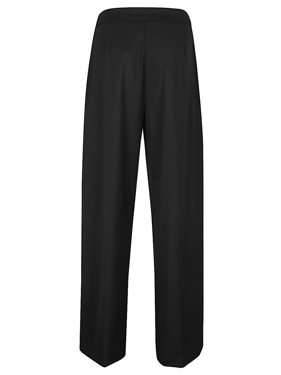 Amelia Trousers Erika Cavallini Semi Couture Black Wool Twill Belted Straight Leg For Women