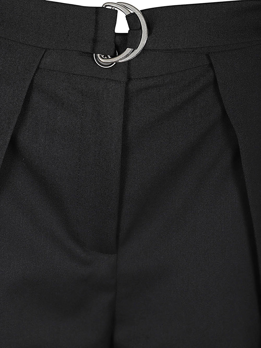 Amelia Trousers Erika Cavallini Semi Couture Black Wool Twill Belted Straight Leg For Women