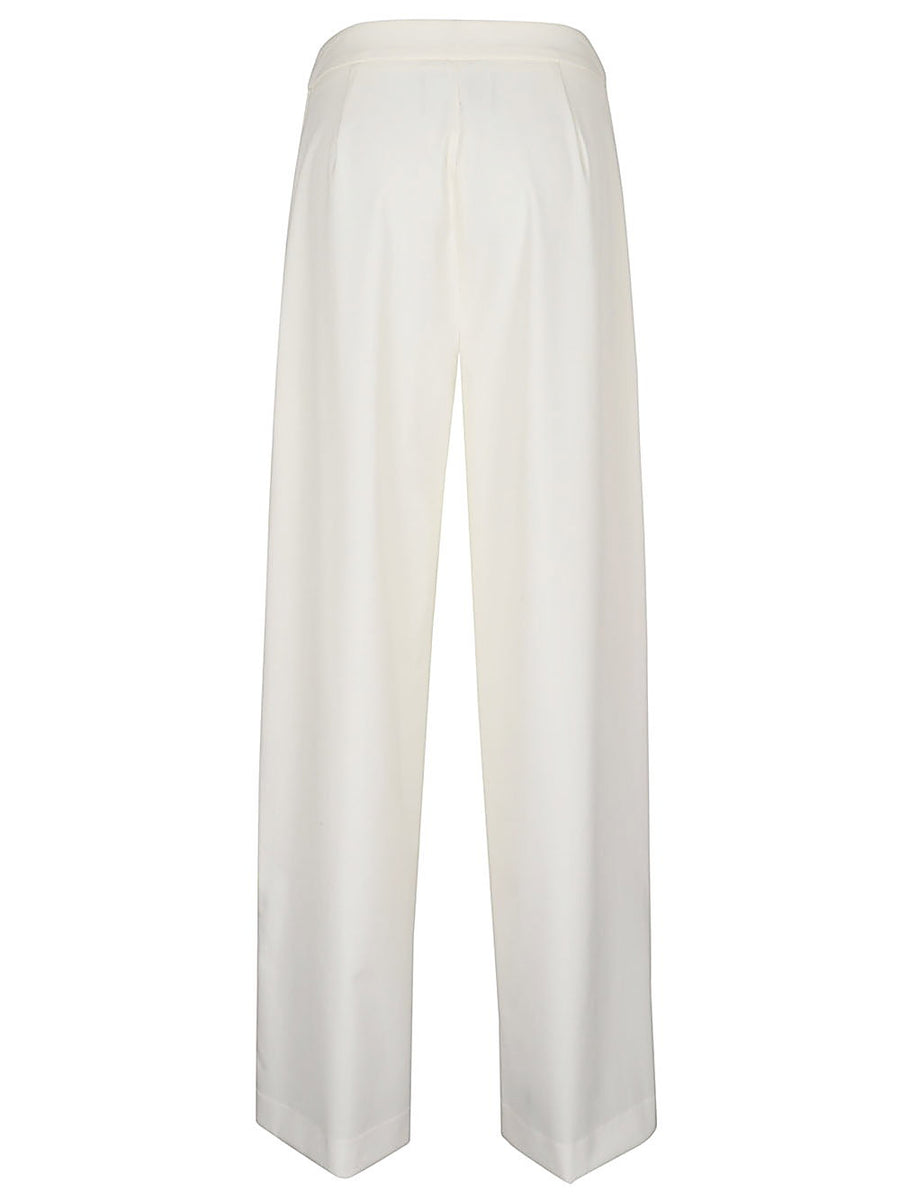 Erika Cavallini Semi-Couture Amelia Wool Twill Trousers For Women With Belt Buckle White Tailored Officewear