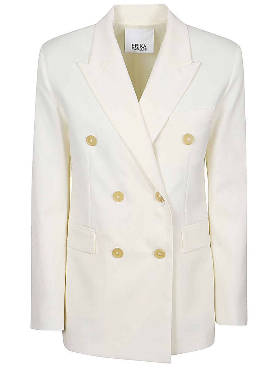 Erika Cavallini Semi Couture Alberta White Wool Twill Versatile Double Breasted Blazer for Women