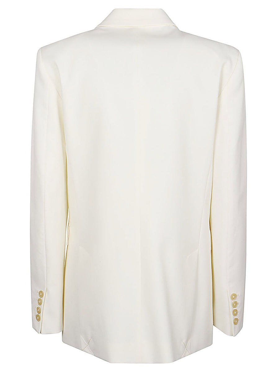 Erika Cavallini Semi Couture Alberta White Wool Twill Versatile Double Breasted Blazer for Women