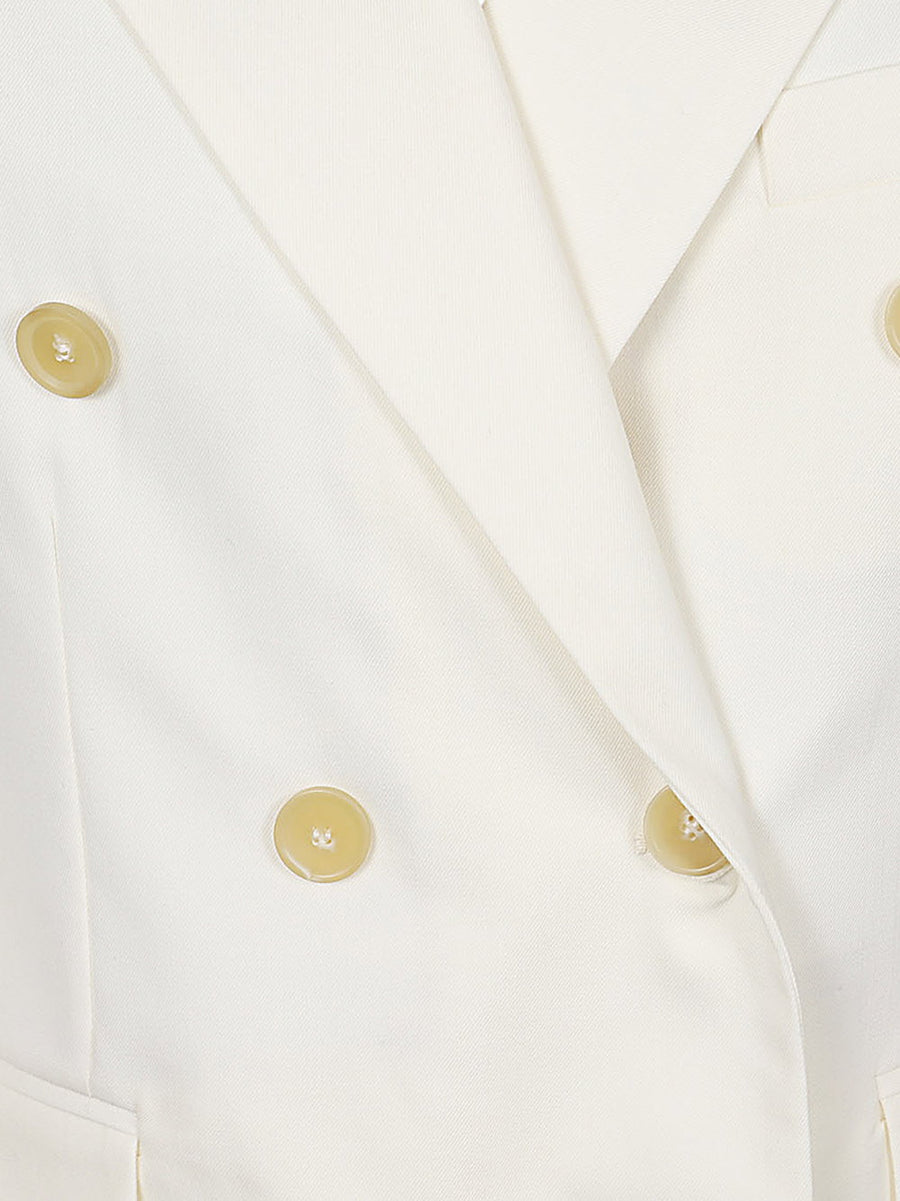 Erika Cavallini Semi Couture Alberta White Wool Twill Versatile Double Breasted Blazer for Women