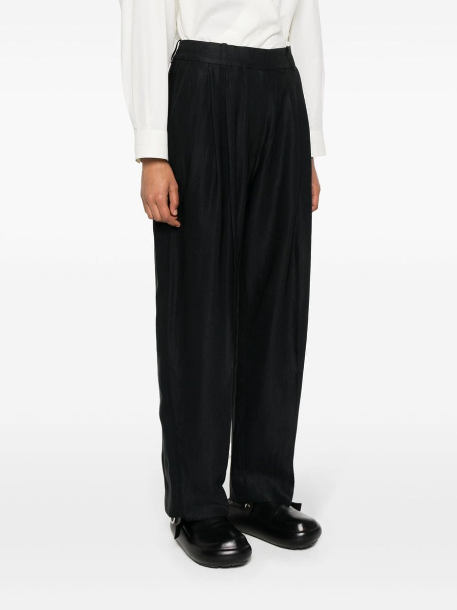 Studio Nicholson Pre Wool Wide Leg Trousers Midnight Blue Twill High Waist for Women Versatile Work to Evening Wear