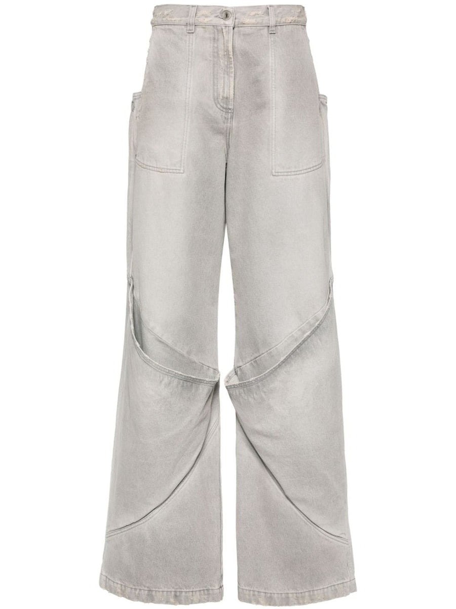 The Attico Wide Leg Denim Jeans Light Grey High Rise Fashion Forward Women Luxury Streetwear Ready