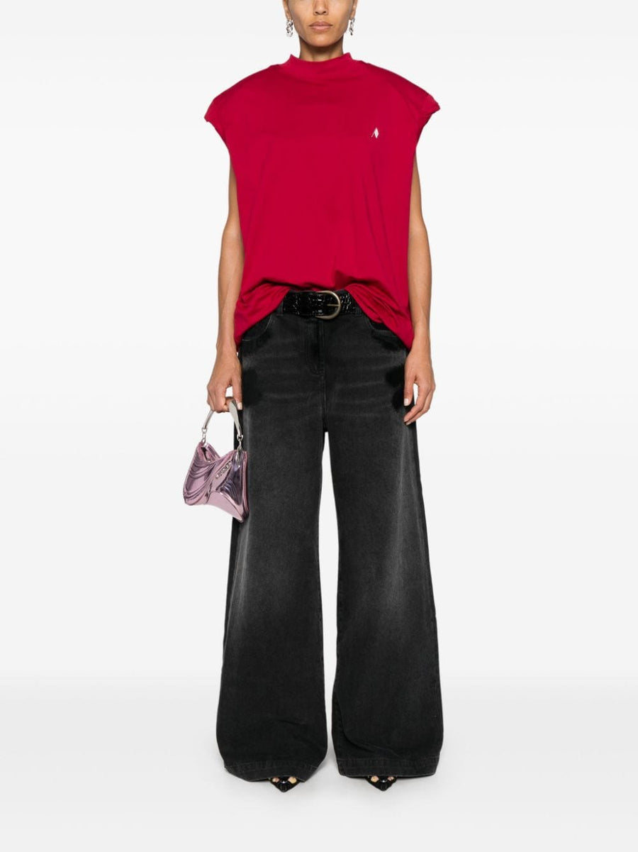 The Attico Wide Leg Denim Jeans in Black Cotton Distressed Finish for Women Versatile Luxury Day to Night