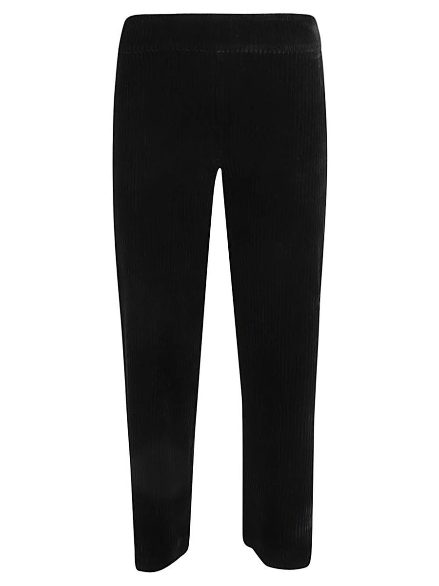 Avenue Montaigne Velvet Trousers Alex For Women With Wide Leg And Elastic Waist In Black Cotton