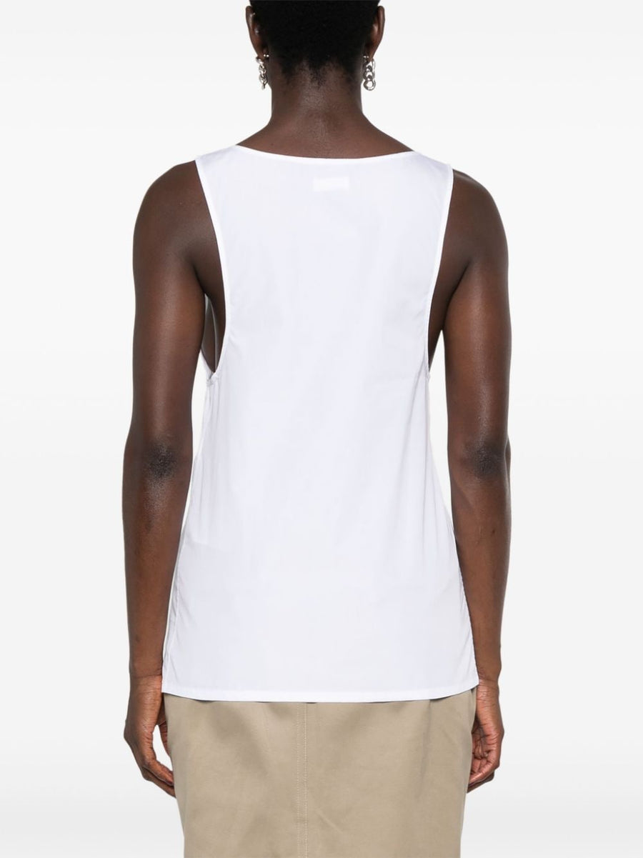Saint Laurent Henley Tank Top For Women Semi Sheer White Cotton Poplin Essential