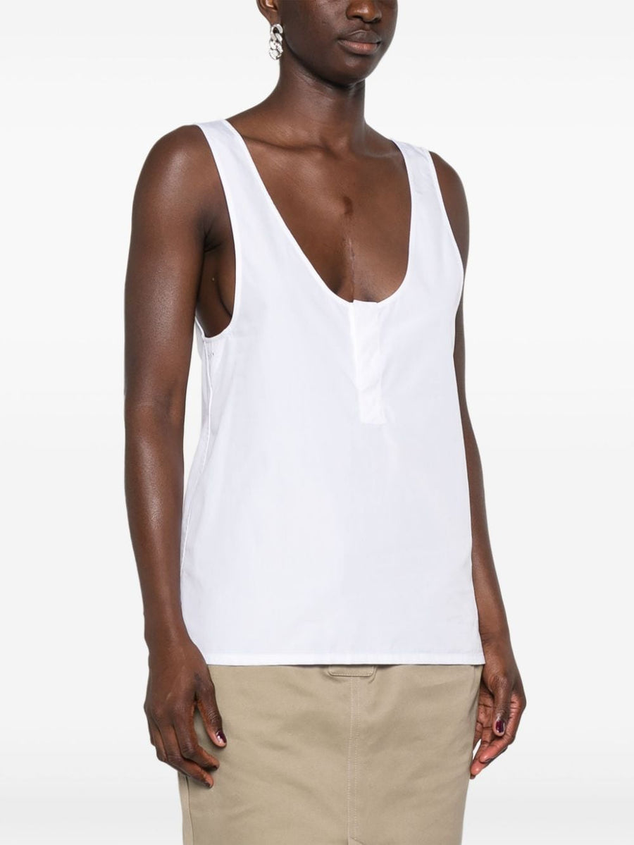 Saint Laurent Henley Tank Top For Women Semi Sheer White Cotton Poplin Essential