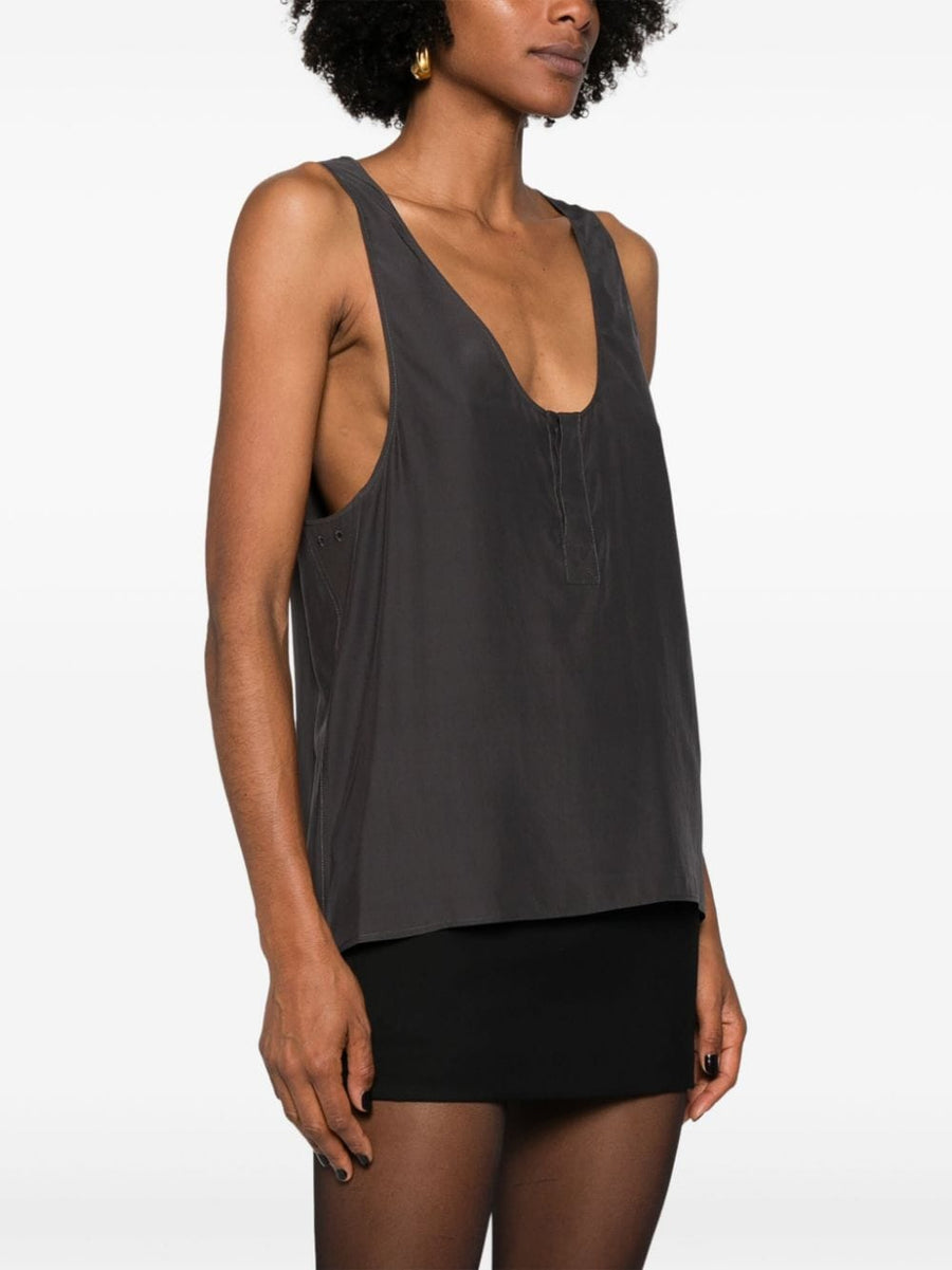 Saint Laurent Silk Henley Tank Top For Women With Satin Finish And Front Button Placket