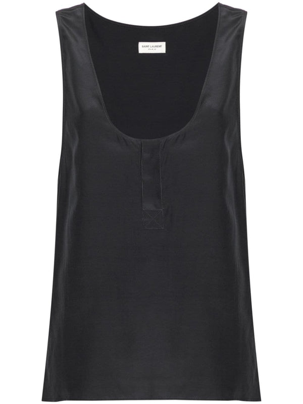 Saint Laurent Silk Henley Tank Top For Women With Satin Finish And Front Button Placket