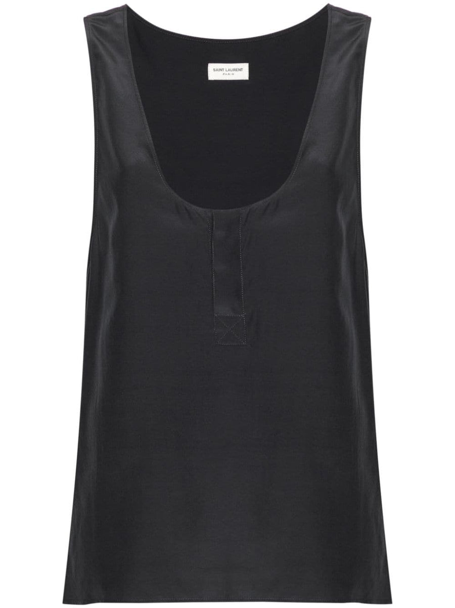 Saint Laurent Silk Henley Tank Top For Women With Satin Finish And Front Button Placket