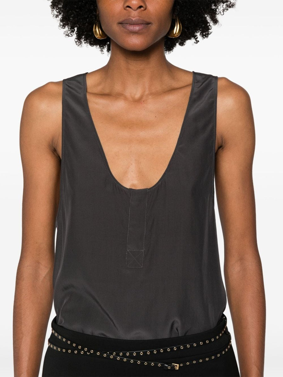 Saint Laurent Silk Henley Tank Top For Women With Satin Finish And Front Button Placket