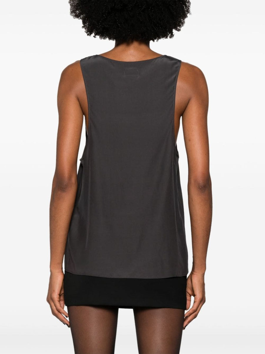 Saint Laurent Silk Henley Tank Top For Women With Satin Finish And Front Button Placket